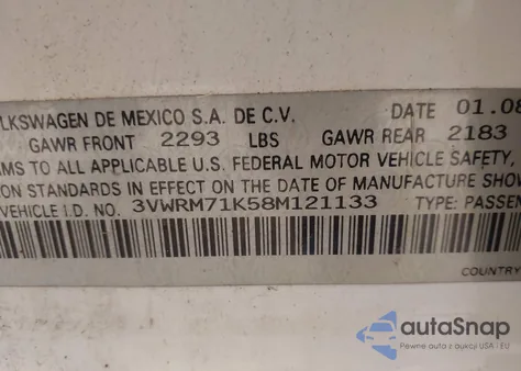 2008 Volkswagen Jetta Se from USA, damaged, VIN 3VWRM71K58M121133